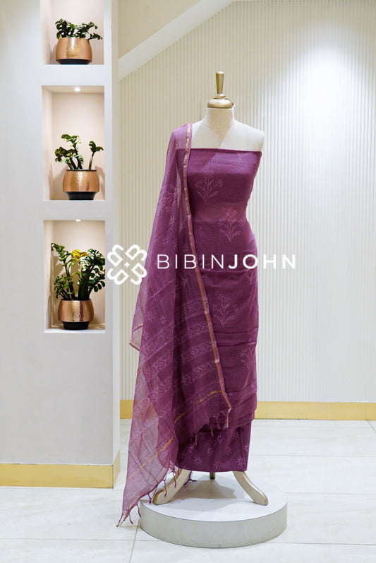 Printed Cotta Unstitched Salwar Suit Material Deep Mauve Purple BJ1575