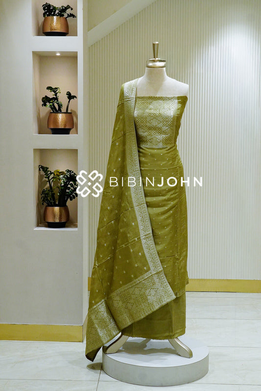 Banarasi Unstitched Salwar Suit Material Olive Green BJ1600