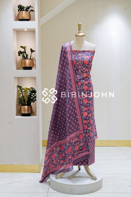 Printed Cotton Unstitched Salwar Suit Material Dusty Mauve Purple BJ1605
