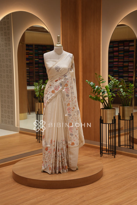 Silk Embroidery Saree For Women Ivory Beige BJ1611