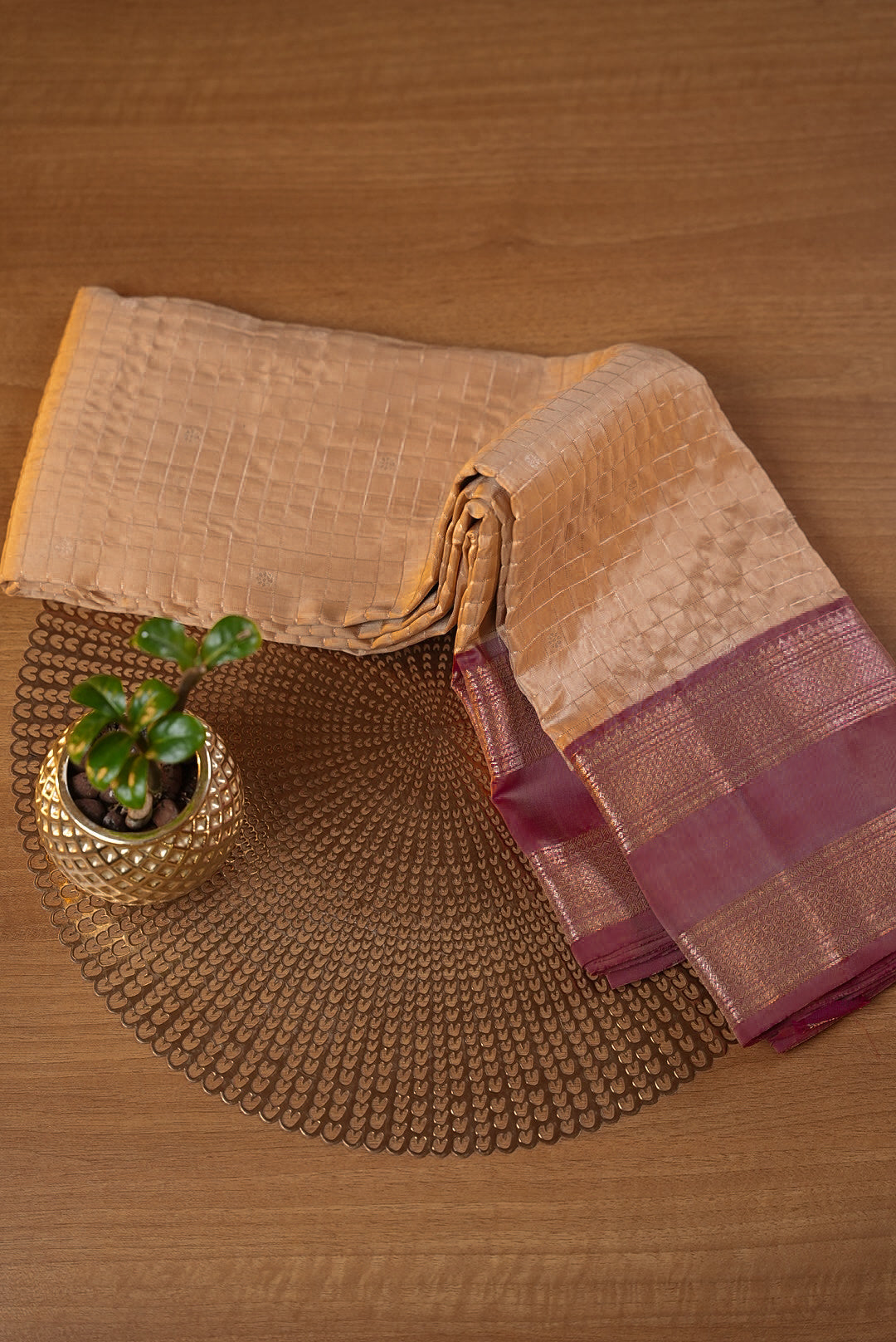 Silk Saree For Women Light Peach With Dusty Mauve BJ1618