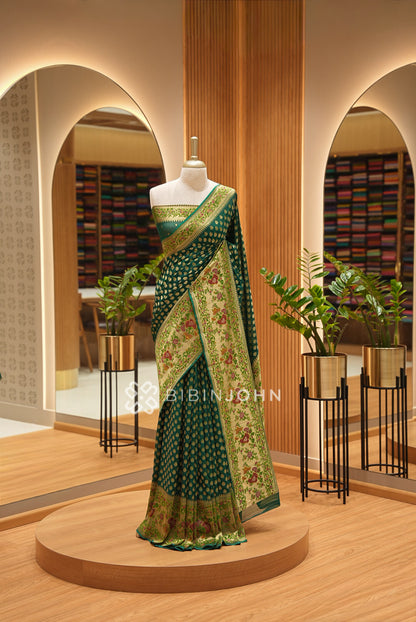 Georgette Brocade Saree For Women Bottle Green BJ1621