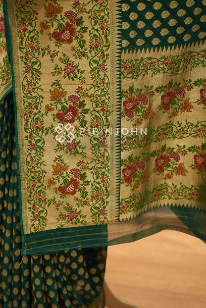 Georgette Brocade Saree For Women Bottle Green BJ1621
