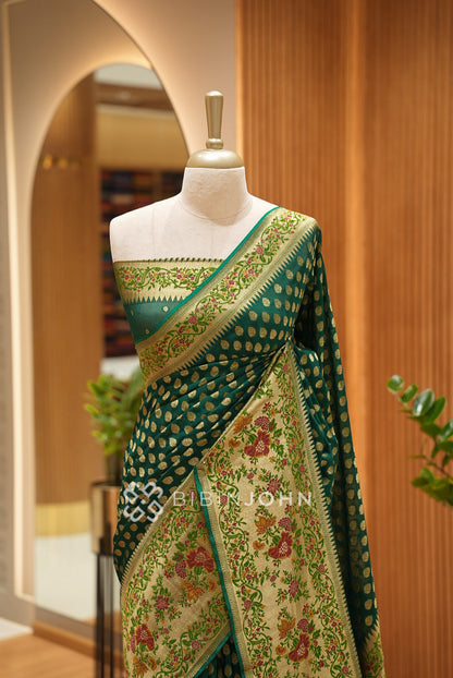 Georgette Brocade Saree For Women Bottle Green BJ1621