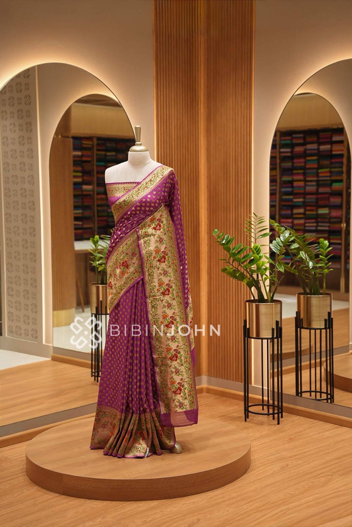 Georgette Brocade Saree For Women Magenta Purple BJ1626