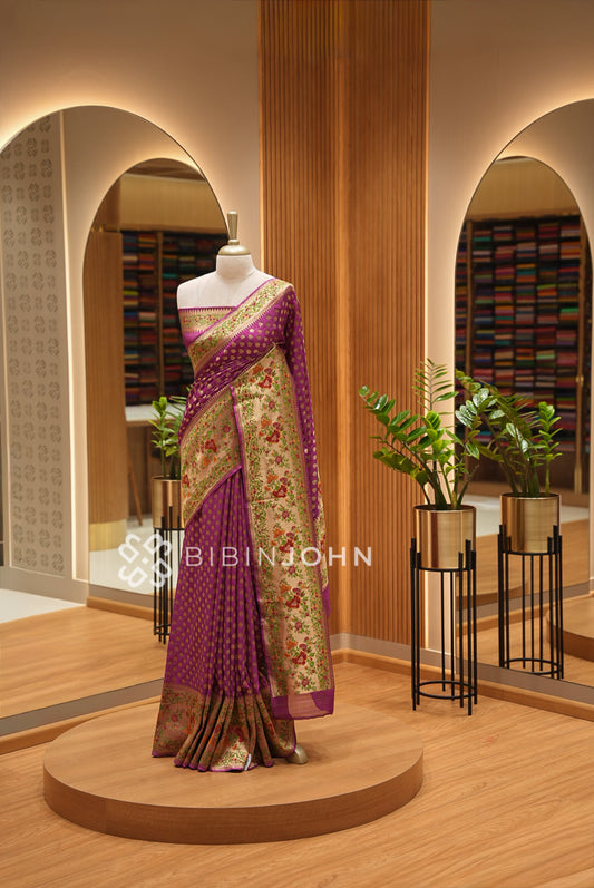 Georgette Brocade Saree For Women Magenta Purple BJ1626