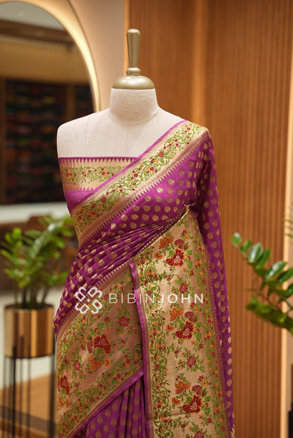 Georgette Brocade Saree For Women Magenta Purple BJ1626