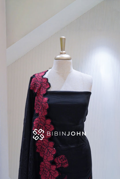 Organza Embroidery Unstitched Salwar Suit Material Black BJ1720