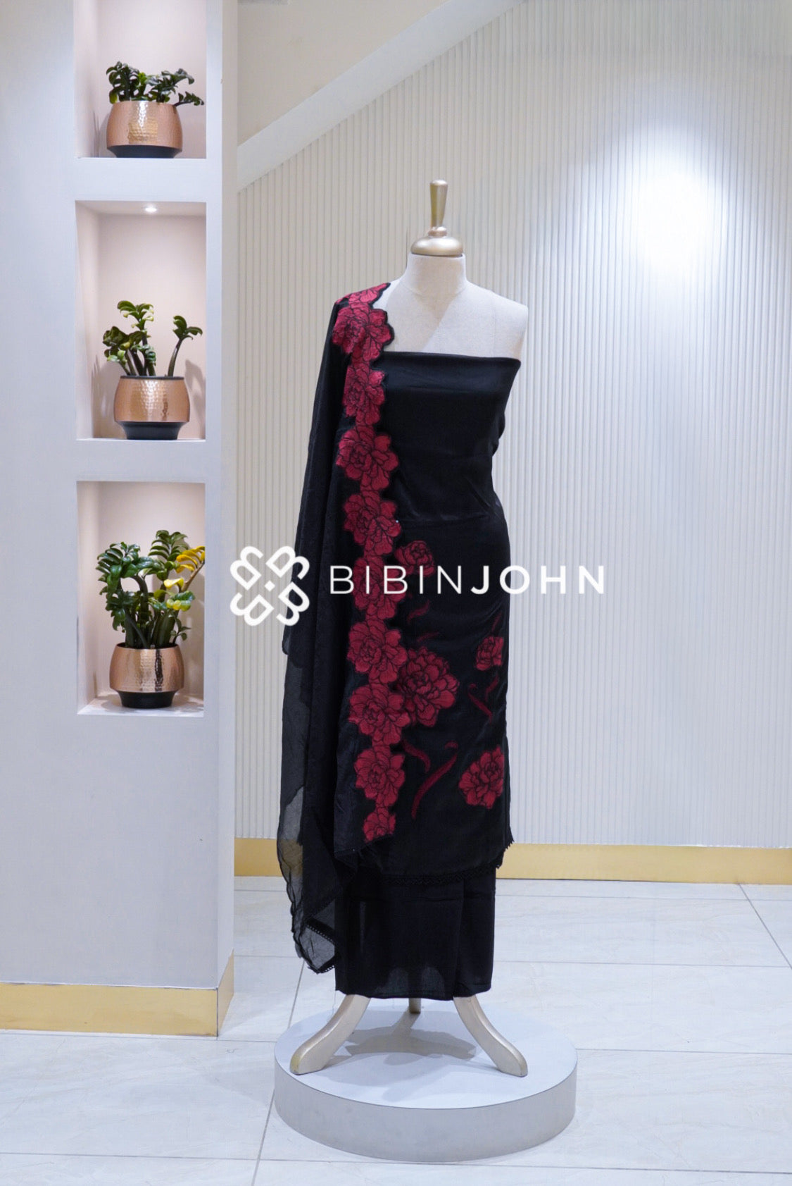 Organza Embroidery Unstitched Salwar Suit Material Black BJ1720