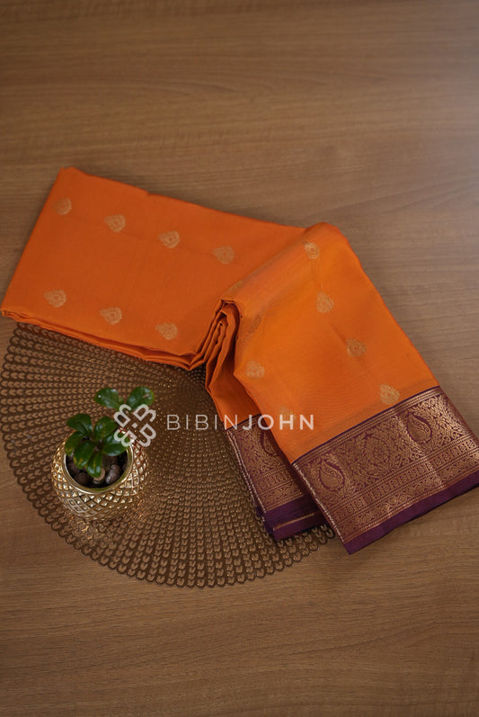 Semi Silk Saree For Women Orange With Wine-Purple BJ1740