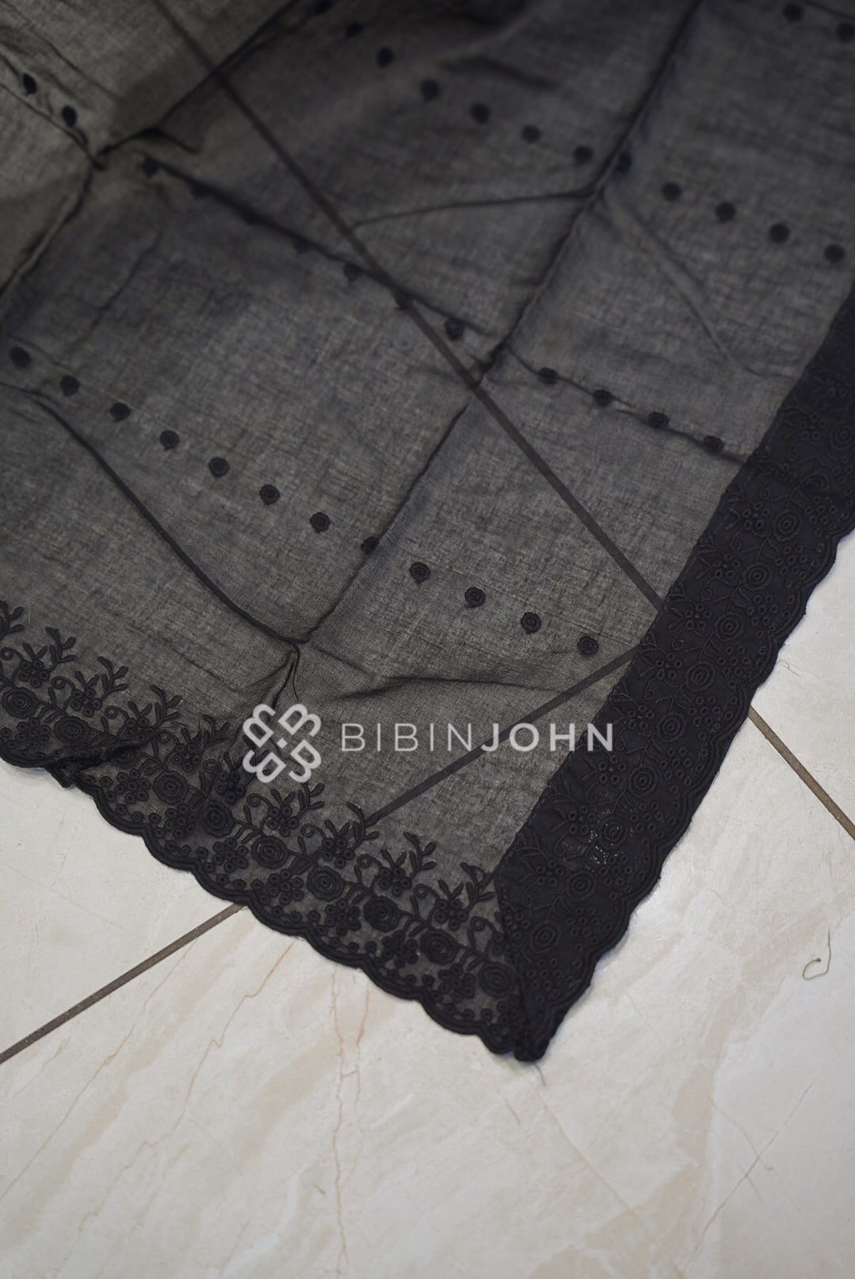 Cotton Embroidery Dupatta For Women Black BJ1752
