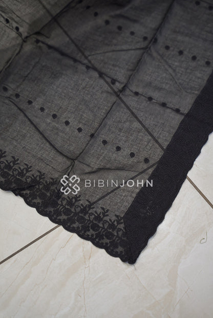 Cotton Embroidery Dupatta For Women Black BJ1752