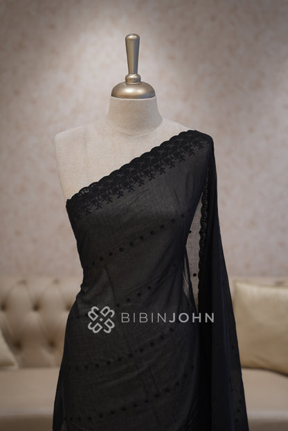 Cotton Embroidery Dupatta For Women Black BJ1752
