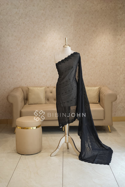 Cotton Embroidery Dupatta For Women Black BJ1778