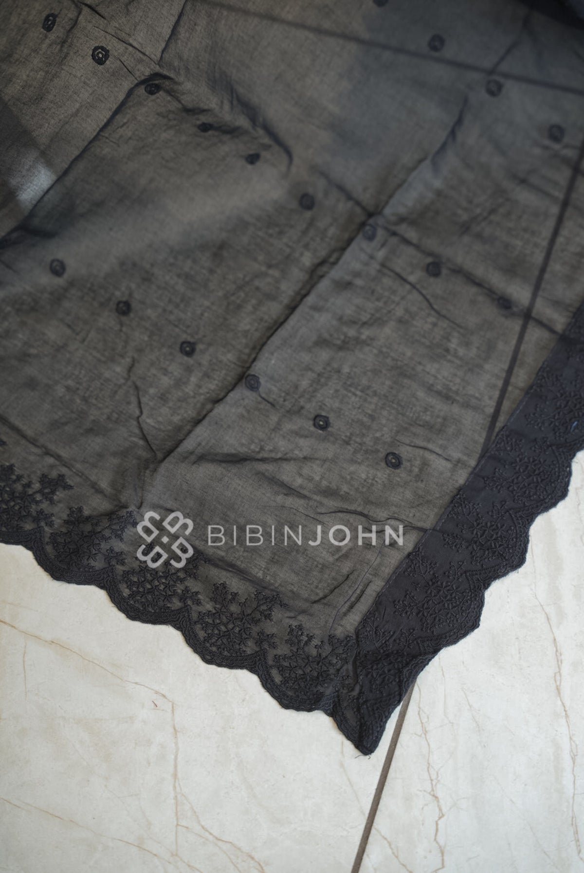 Cotton Embroidery Dupatta For Women Black BJ1778