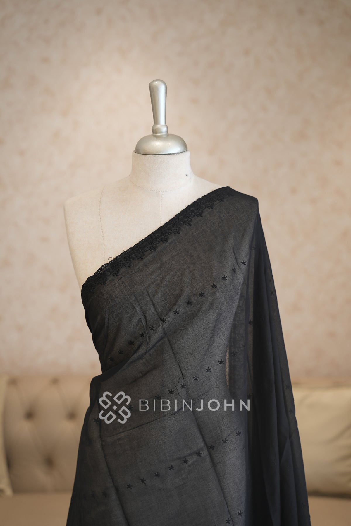 Cotton Embroidery Dupatta For Women Black BJ2044