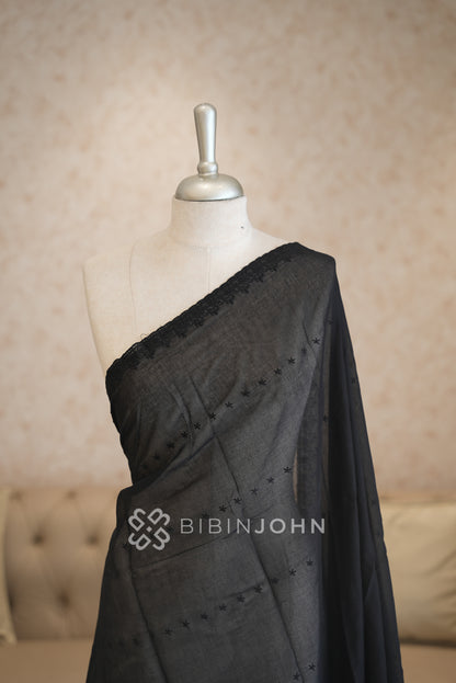 Cotton Embroidery Dupatta For Women Black BJ2044