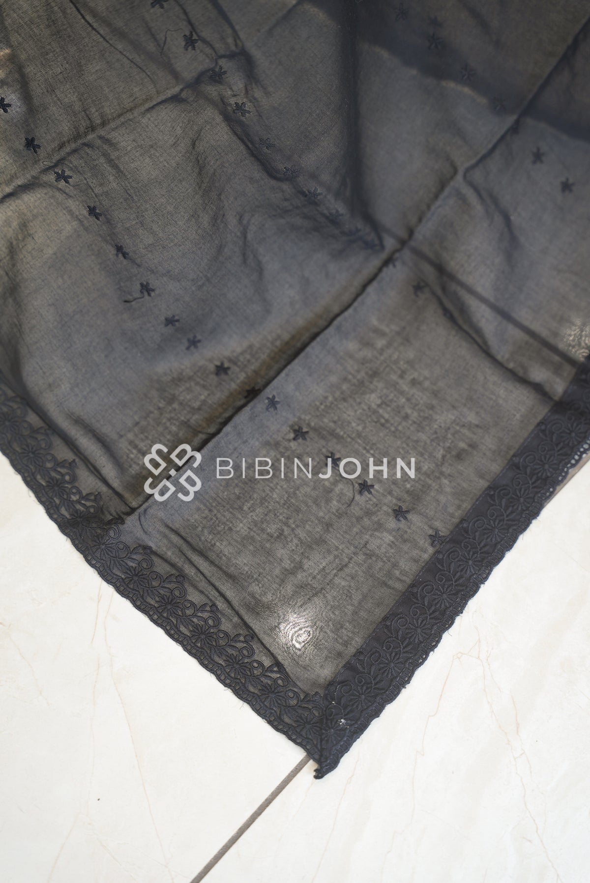Cotton Embroidery Dupatta For Women Black BJ2044