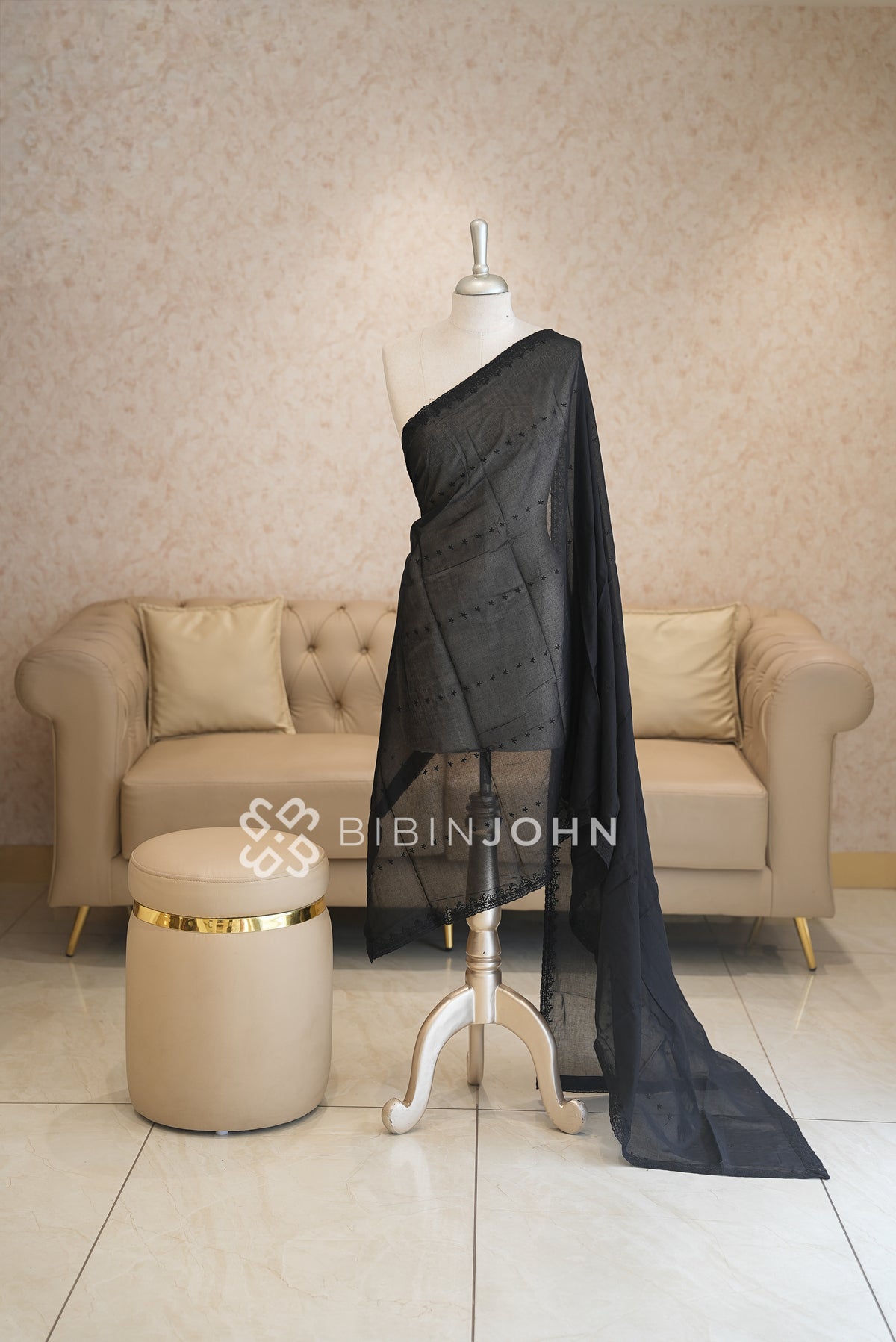 Cotton Embroidery Dupatta For Women Black BJ2044