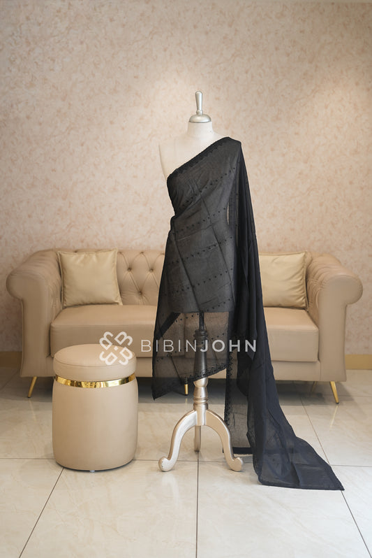 Cotton Embroidery Dupatta For Women Black BJ2044
