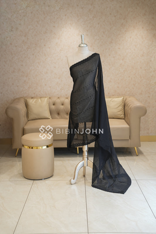 Cotton Embroidery Dupatta For Women Black BJ2047
