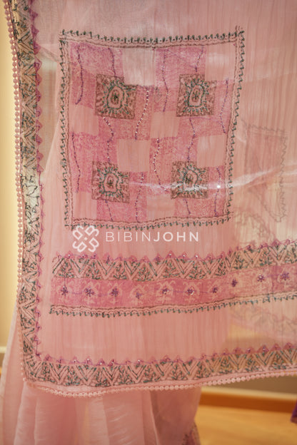 Tissue Embroidery Saree For Women Pastel Blush Pink BJ2099