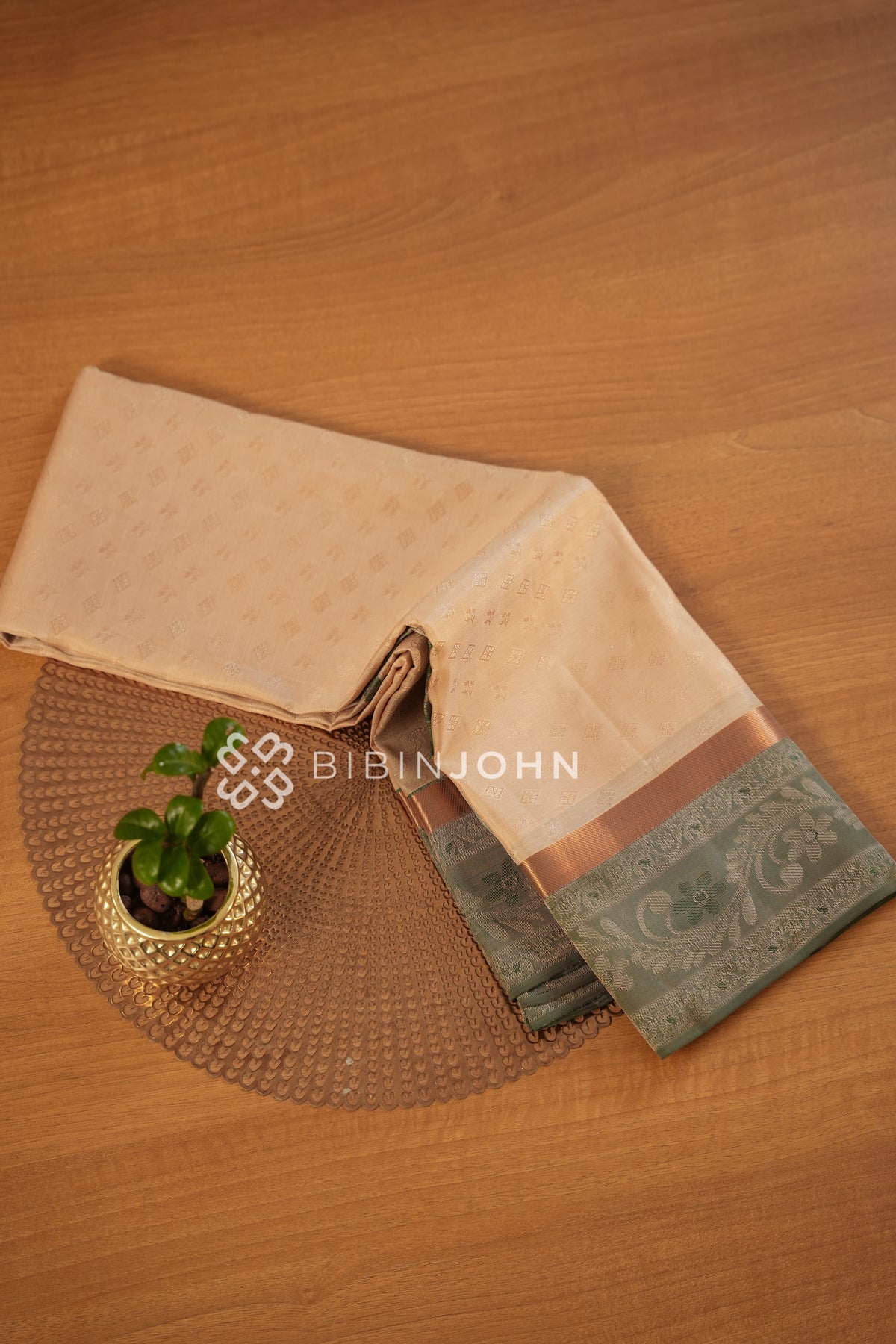 Semi Silk Saree For Women Light Peach Beige BJ2104