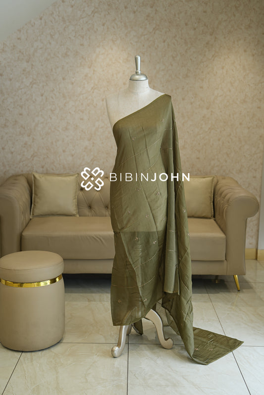 Chanderi Embroidery Dupatta For Women Muted Olive Green BJ2127