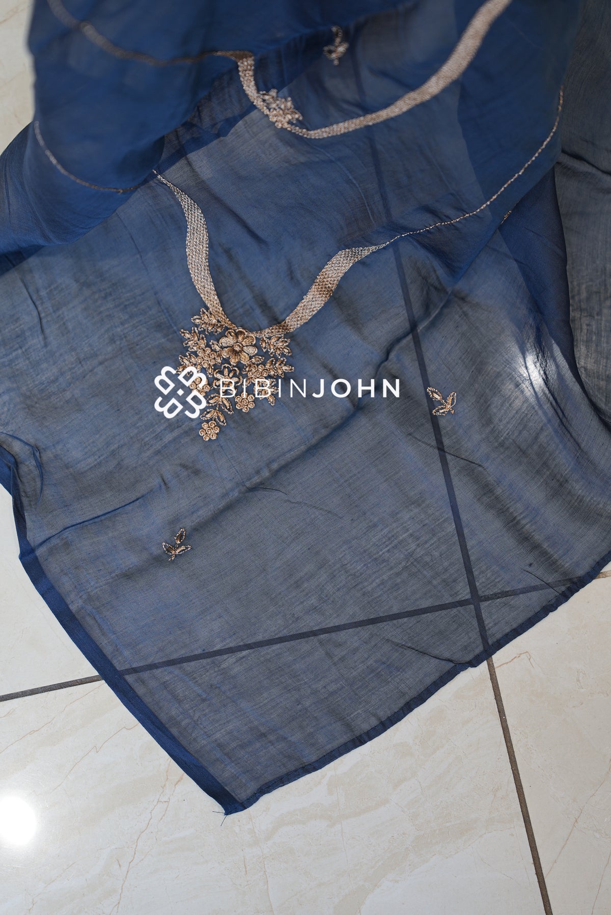 Chanderi Embroidery Dupatta For Women Deep Navy Blue BJ2128