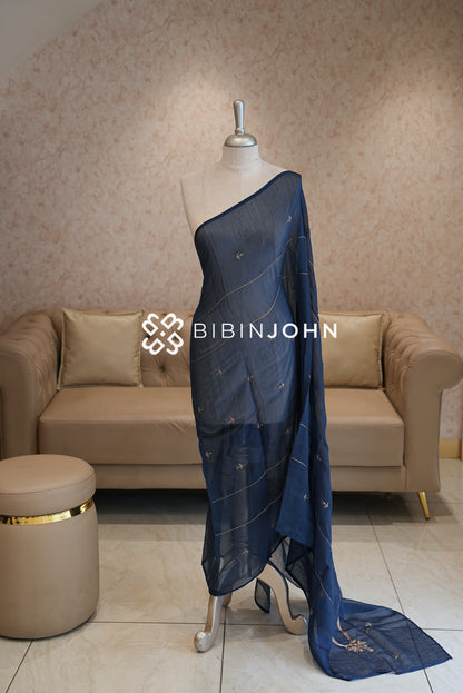 Chanderi Embroidery Dupatta For Women Deep Navy Blue BJ2128