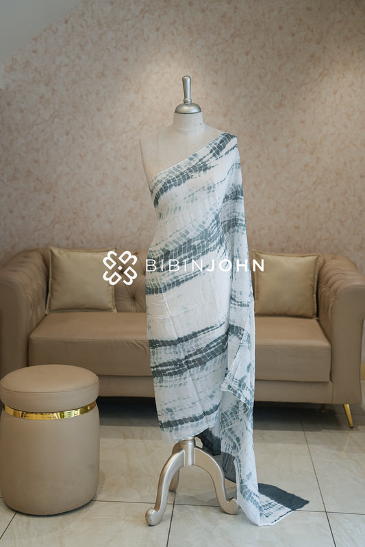 Cotton Tie and Dye Dupatta For Women Ivory White BJ2131