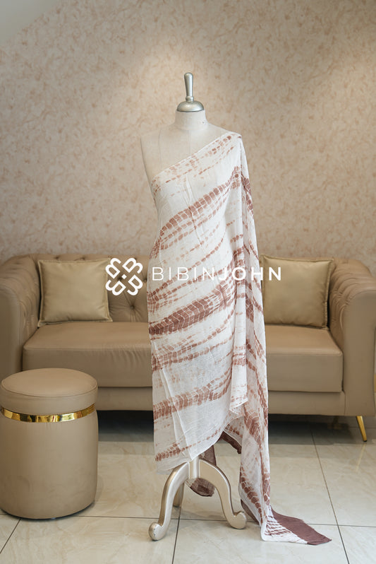 Cotton Tie and Dye Dupatta For Women Ivory White BJ2132