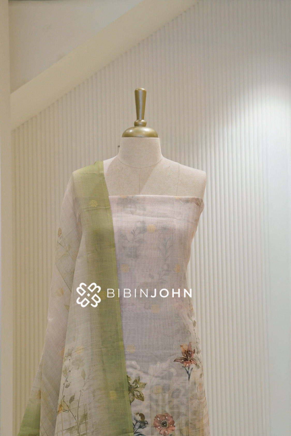 Art Linen Weaving Unstitched Salwar Suit Material Ivory White BJ2135