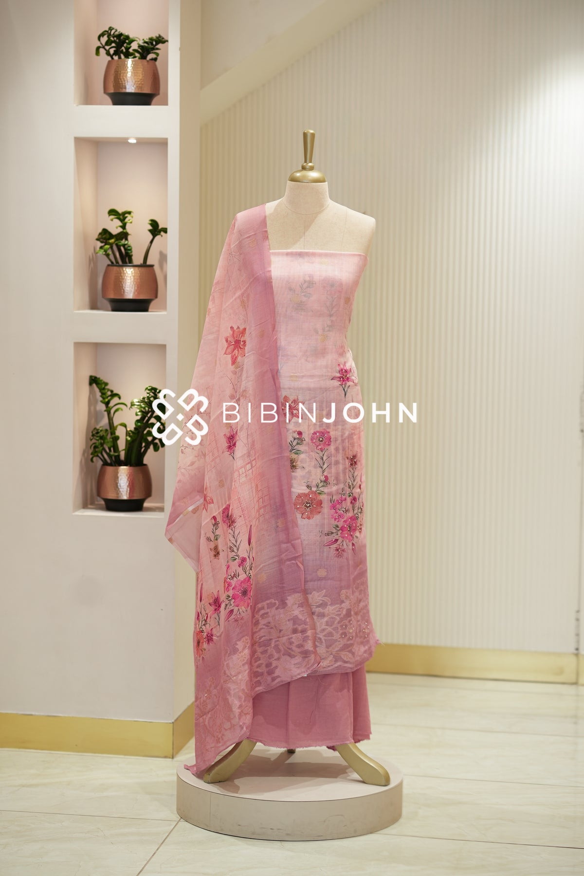 Art Linen Weaving Unstitched Salwar Suit Material Pastel Blush Pink BJ2136
