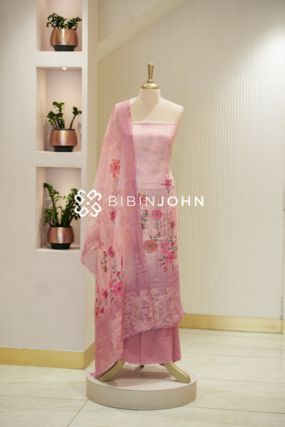 Art Linen Weaving Unstitched Salwar Suit Material Pastel Blush Pink BJ2136