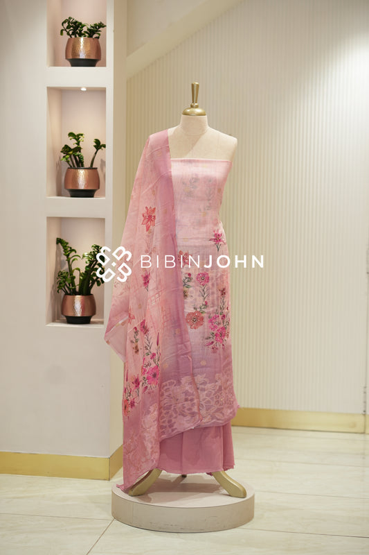 Art Linen Weaving Unstitched Salwar Suit Material Pastel Blush Pink BJ2136