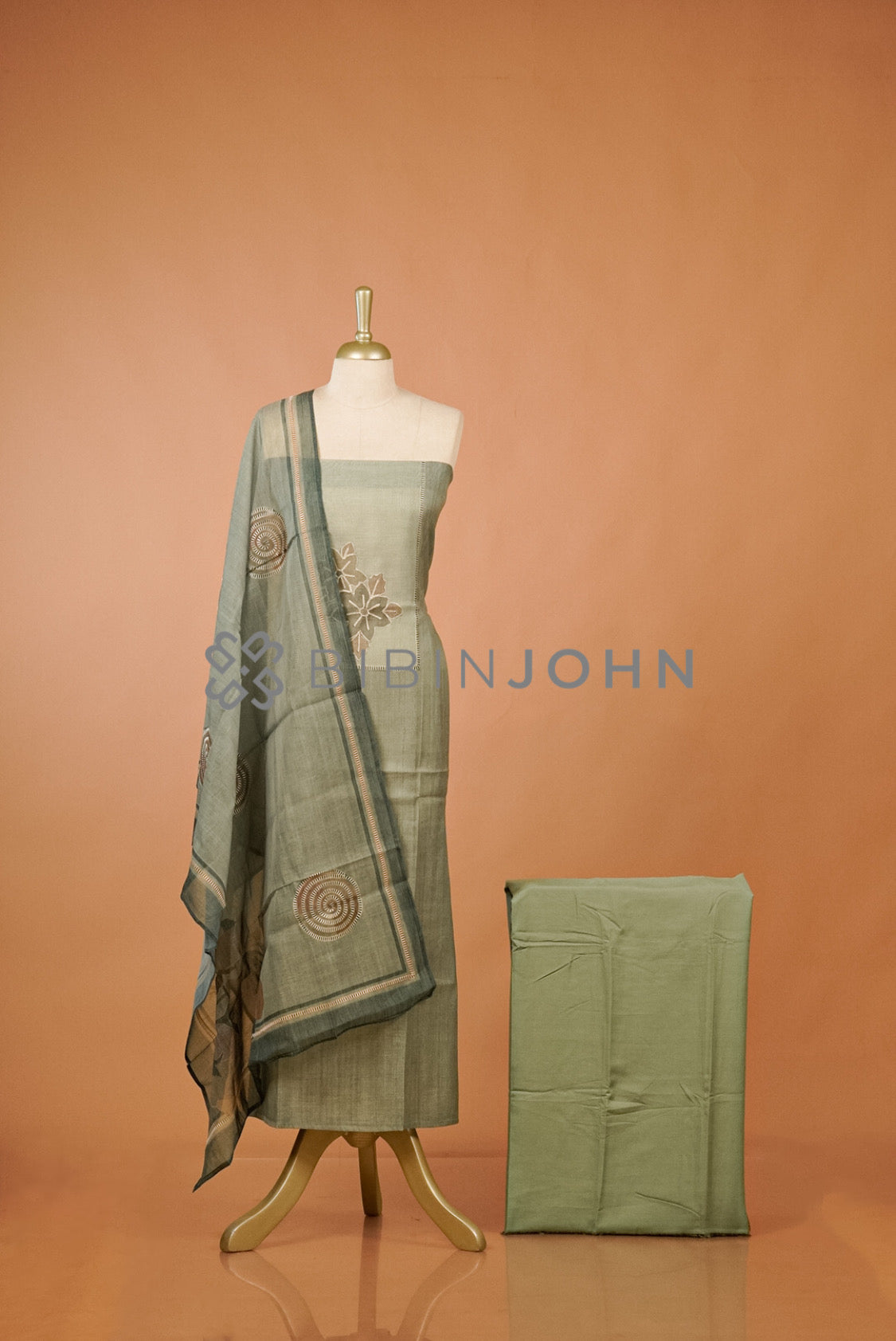 Chanderi Embroidery Unstitched Salwar Suit Material Sage Green