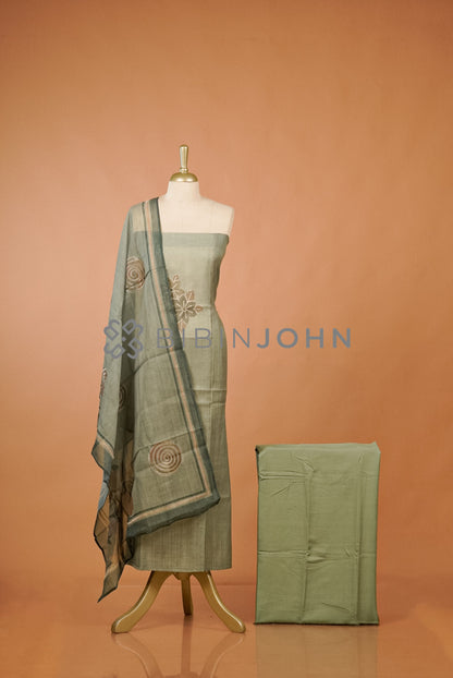 Chanderi Embroidery Unstitched Salwar Suit Material Sage Green
