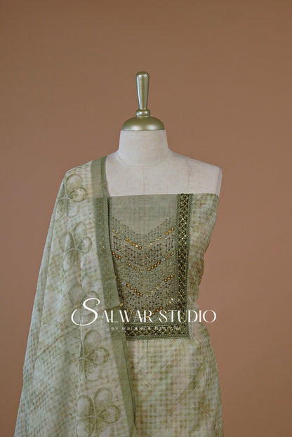 Chanderi Embroidery Unstitched Salwar Suit Dress Material Pistachio AC0224