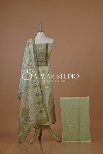 Chanderi Embroidery Unstitched Salwar Suit Dress Material Pistachio AC0224