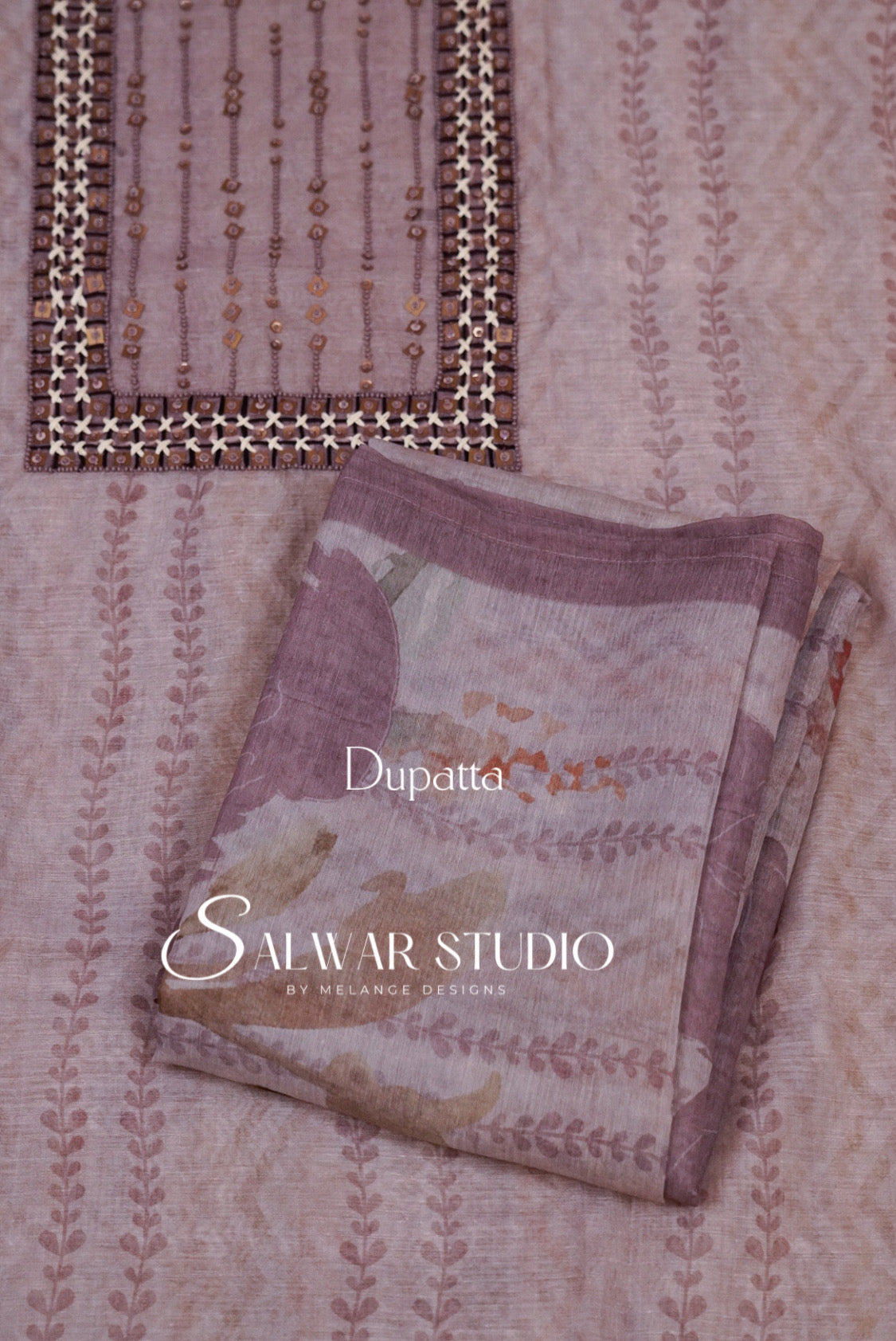 Chanderi Embroidery Unstitched Salwar suit Dress Material Lilac Dupatta