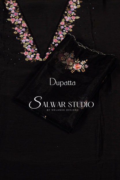 Chanderi Embroidery Unstitched Salwar suit Dress Material Black AC0235