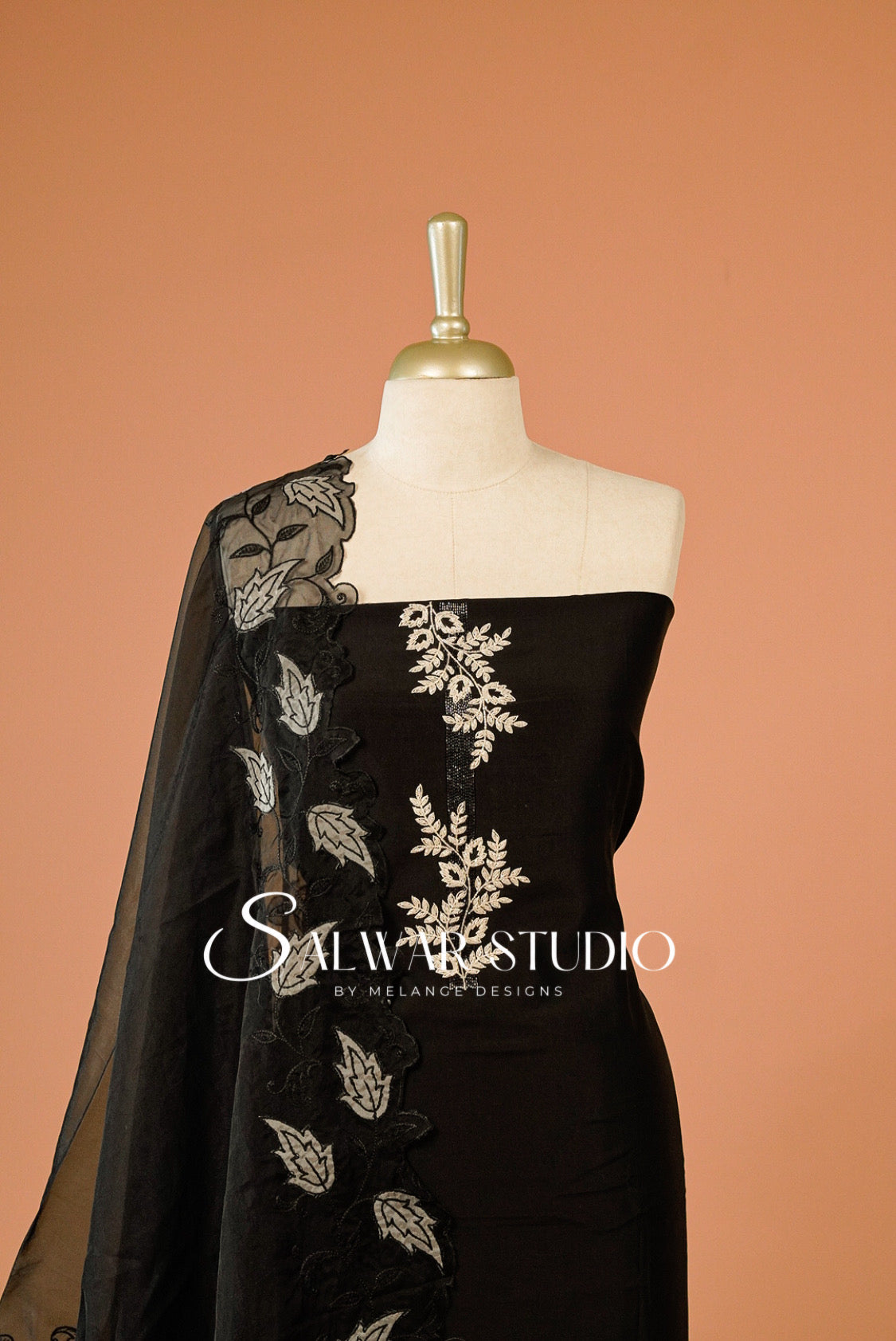Chanderi Embroidery Unstitched Salwar suit Dress Material Black AC0289