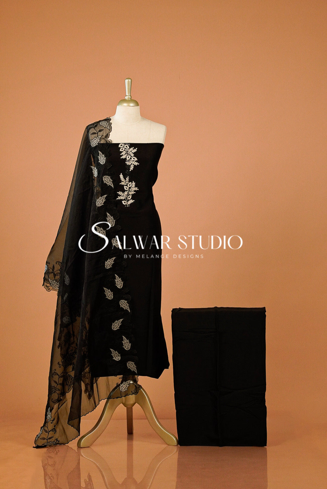 Chanderi Embroidery Unstitched Salwar suit Dress Material Black AC0289