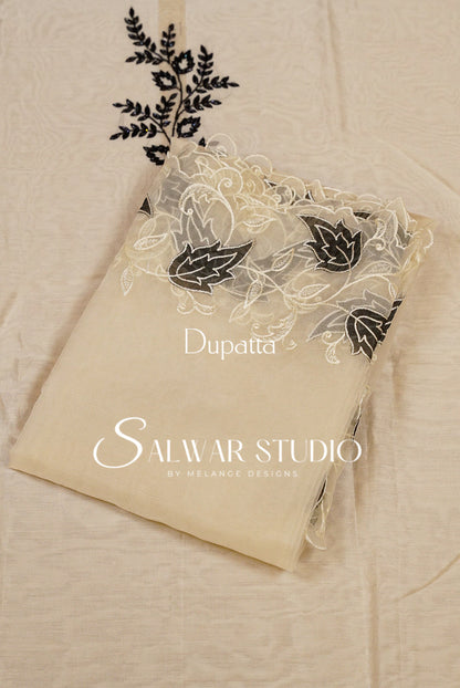 Chanderi Embroidery Unstitched Salwar suit Dress Material Off White AC0290