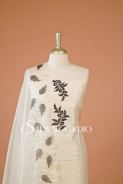 Chanderi Embroidery Unstitched Salwar suit Dress Material Off White AC0290