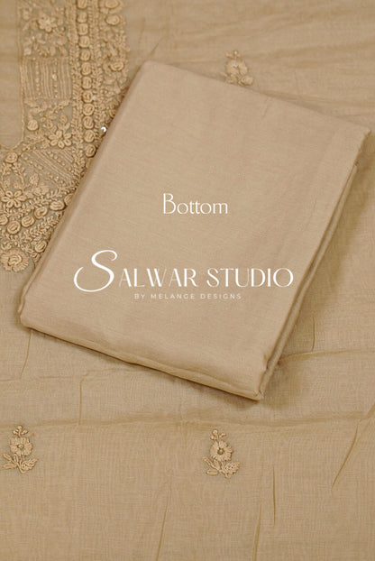 Chanderi Embroidery Unstitched Salwar Suit Material Champagne Beige 