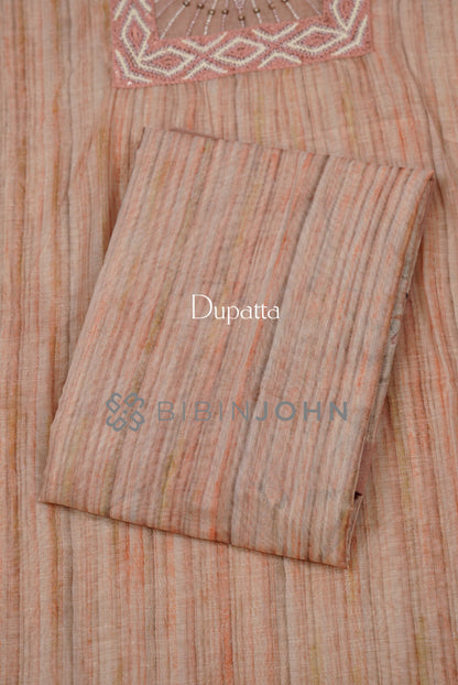 Chanderi Embroidery Unstitched Salwar Suit For Women Peach dupatta