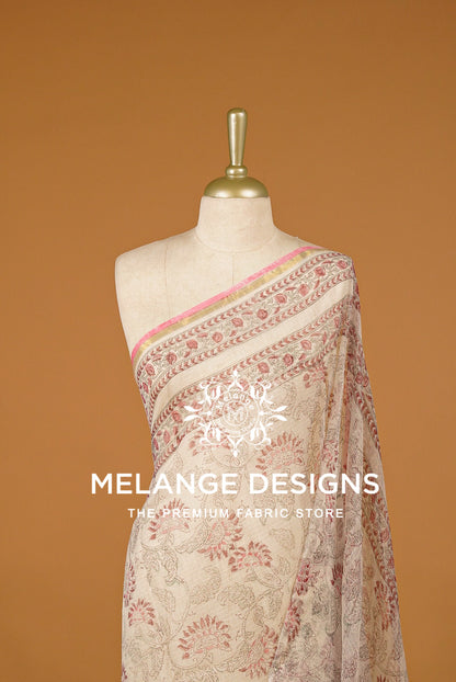 Cotta Block Print Dupatta For Women Ivory BJ0073