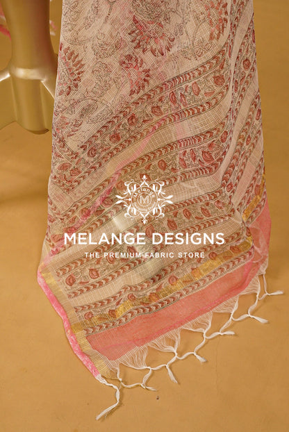 Cotta Block Print Dupatta For Women Ivory BJ0073